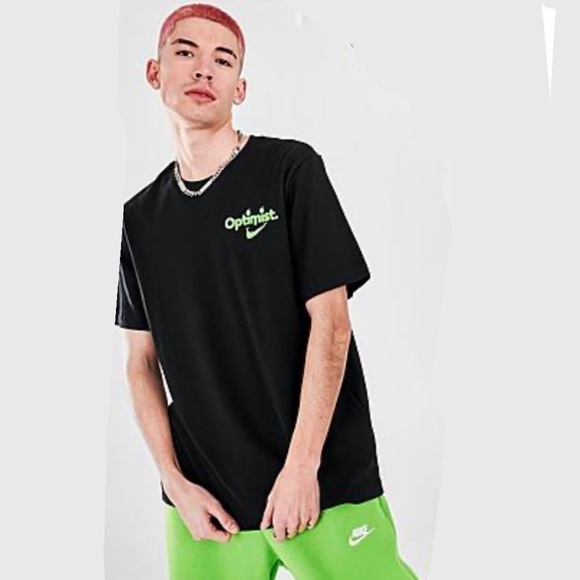 Nike T-Shirt Optimist Mens XL Swoosh Green Runners Athletic Black Smile Outdoor - Picture 1 of 5